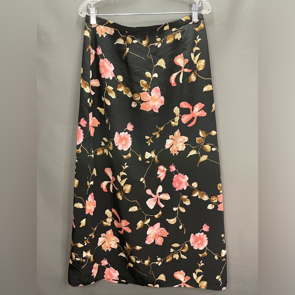 Vintage Gloria Vanderbilt sheer pink blossom floral maxi slit skirt